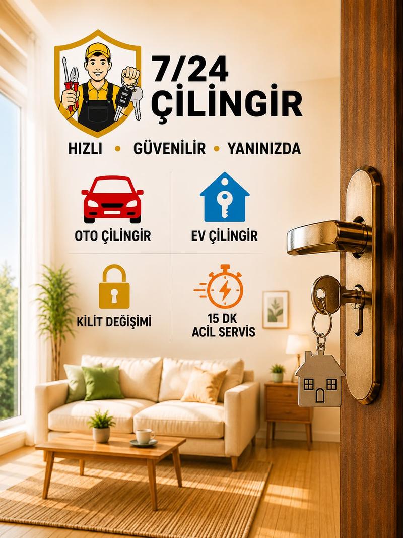 7/24 Acil Çilingir - En Yakın Ev, Oto ve İşyeri Çilingir Hizmeti - Hızlı Güvenilir Yanınızda - Kilit Değişimi, 15 Dakika Acil Servis